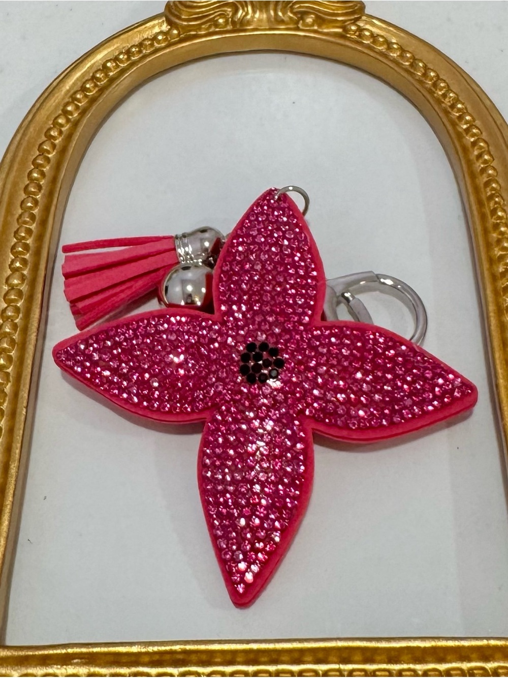 New Pink Crystal Flower Motif Keychain  Charm